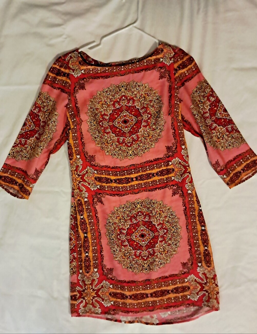 Laundry by Shelli Segal, Paisley Dress, 3/4 Sleeves, 6, Pink, Tangerine, & Red